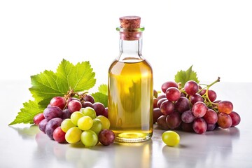 Fototapeta premium Extreme close-up of grapeseed oil bottle on plain white background