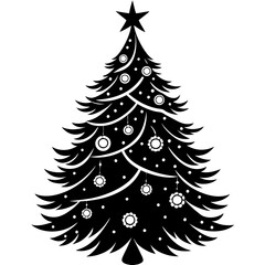 Fototapeta premium christmas tree with snowflakes, silhouette vector illustration