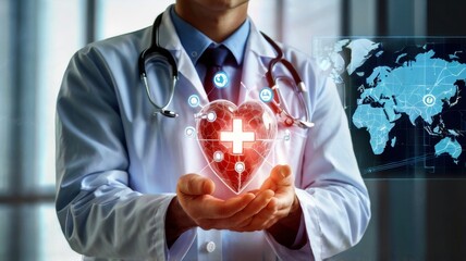 Concept of medical technologies and heart day with cardiologist, scientific research in the field of artificial intelligence technologies