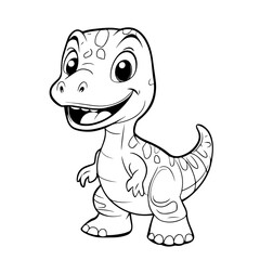 Baby Dinosaur Line Art Illustration. Adorable Dinosaur Character Colouring Page