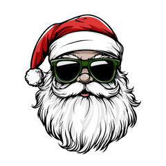 Cool Santa Claus with Red Sunglasses Cartoon. Stylish Santa in Shades and Santa Hat Illustration