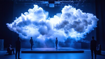 Silhouettes of People Standing Before a Large Projected Cloud
