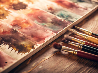 Obraz premium brushes and paint. pen, paint, brush, art, business, paper, paintbrush, artist, palette, brushes, painting, color, office, write, yellow, creativity, ink, drawing, painter, object, oil, pencil, red, c