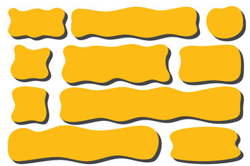 Rectangle shapes. Organic textbox frame with shadow. Vector square hand drawn blobs. Abstract doodle cute organic bubbles. Irregular fluid stickers for banner with curve edge