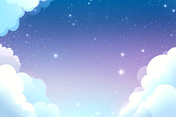 Obraz premium Fancy frame illustration background with fluffy clouds and stars