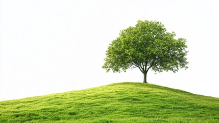 Fototapeta premium Lush Green Tree on a Grassy Hill Against a Pristine White Background