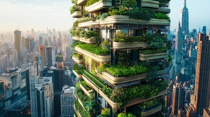 Obraz premium A panoramic shot of a vertical farm in a city skyscraper, with each floor dedicated to different types of crops