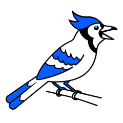 Stunning Vector Art Featuring a Blue Jay with Fluffed Feathers and a Bold Beak Against a Bright Sky
