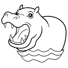 Bold Vector Illustration of an Aggressive Hippo Showing Its Fierce Jaws
