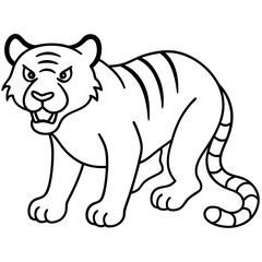 Vivid Vector Illustration of a Crouched Angry Tiger Ears Alert and Ready to Strike
