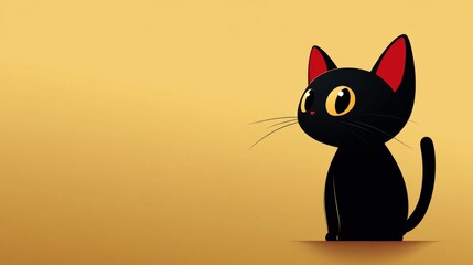 Illustration of a cute black cat on a yellow background