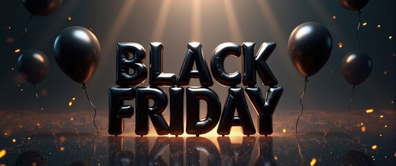 Black friday sale background with beautiful balloons and flying serpentine. Modern design.Universal vector background for poster, banners, flyers, card,advertising brochure