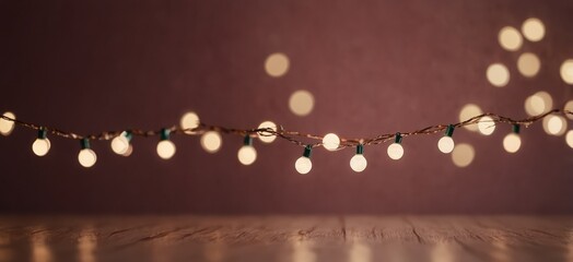 Christmas garland bokeh lights over pink background. Minimalist holiday illumination