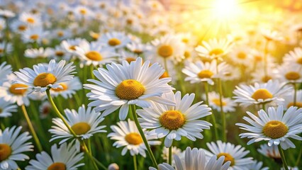 field of white daisies under the sun © suchetpong