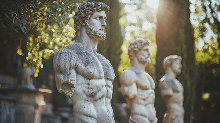 Elegant statues exemplifying ancient artistry and the idealized male physique, highlighting cultural heritage and exceptional craftsmanship.