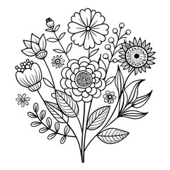 flower line art arrangement white background illustration