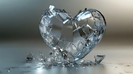 A conceptual art piece of a glass heart, broken into countless pieces