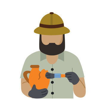 archaeologist cleaning orange pottery clip art preview