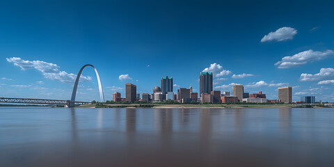 Cityscape of St. Louis skyline along the Mississippi River