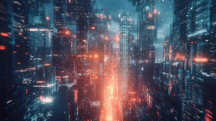 Naklejka premium A shimmering cosmic building cityscape