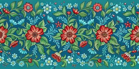 Fototapeta premium floral pattern with red flowers