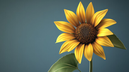Obraz premium A solitary sunflower with golden petals against a muted gray backdrop, a classic representation of natural beauty and simplicity.