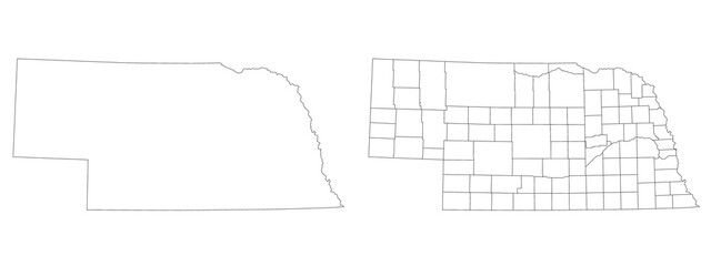 Obraz premium Nebraska administrative map, Nebraska outline and counties state map set - illustration version