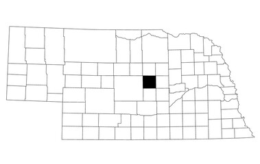 Map of valley County in Nebraska state on white background. single County map highlighted by black colour on Nebraska map. UNITED STATES, US