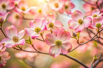 Flowering dogwood tree in full bloom against soft background