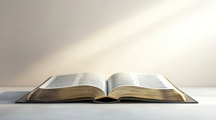 Open Book with Sunlit Pages on White Surface