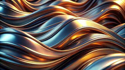 Flowing metallic forms with gradient lighting in abstract wave like composition Macro