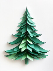 paper craft style christmas tree on white background 