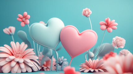 Background with hearts on Valentine's Day. AI