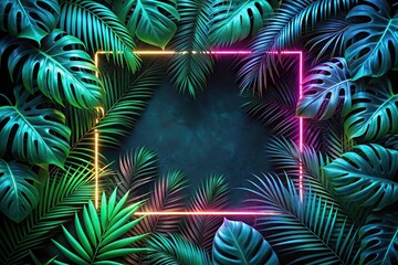 Fluorescent neon tropical leaves in extreme close-up
