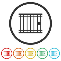  Prison icon. Set icons in color circle buttons