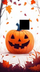Charming Halloween Scene, playful ghosts and pumpkins on a crisp white backdrop, capturing the essence of autumn festivities.