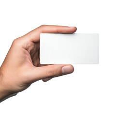 Obraz premium Hand holding a blank business card, perfect for customization or personal branding. Isolated on a white background for easy editing and use in various design projects.