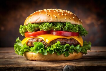 Forced perspective cheeseburger with melted cheese and lettuce