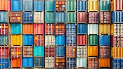 Fototapeta premium Forced perspective containers from height with metal sorting for remelting products