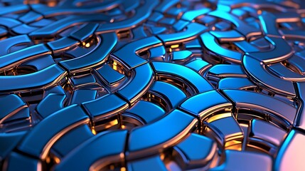 Obraz premium Abstract Metallic Texture Background Blue Gold 3D Design Geometric Shapes Shiny Ref
