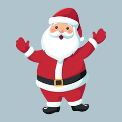 Christmas Cute, happy Santa Claus with a raised both hand and greeting isolated on blue background. Merry Christmas and happy new year greeting poster. Vector illustration