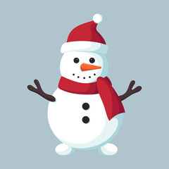 Cute funny Snowman in winter clothes and decor. Merry Christmas and happy new year greeting poster. Vector illustration.	