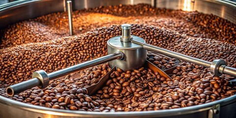 Coffee Beans Roasting in Large Metal Vat - Arabica and Robusta Blends for Premium Coffee Production and Flavor
