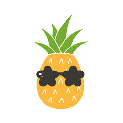 Cartoon pineapple with glasses. Exotic fruit in sunglasses.