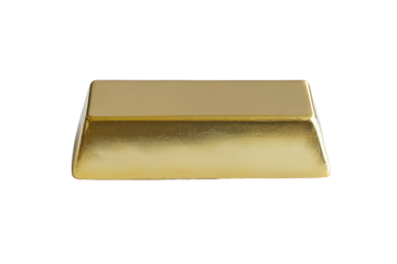 A shiny gold bullion bar isolated on a white background, symbolizing wealth and investment opportunity.