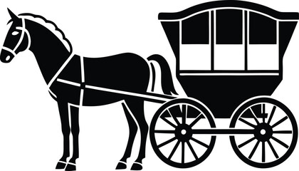 Flat, isolated and trendy horse-drawn carriage. Horse carriage Vector icon illustration logo on white background 