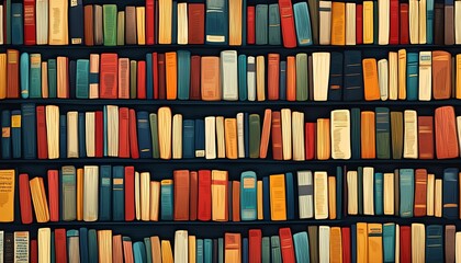Seamless bookthemed pattern with an array of colorful books resembling a bookcase, lively and eyecatching background illustration