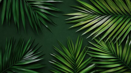 Lush Green Palm Leaves on Dark Background   Tropical Foliage Texture