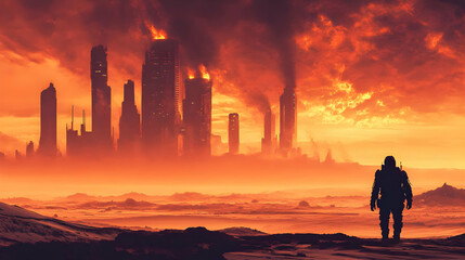 Fototapeta premium Lonely Survivor in a Post-Apocalyptic World