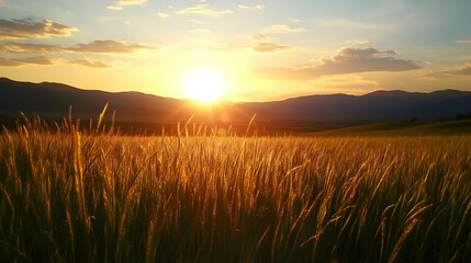 Fototapeta premium Sunset over a field of wheat